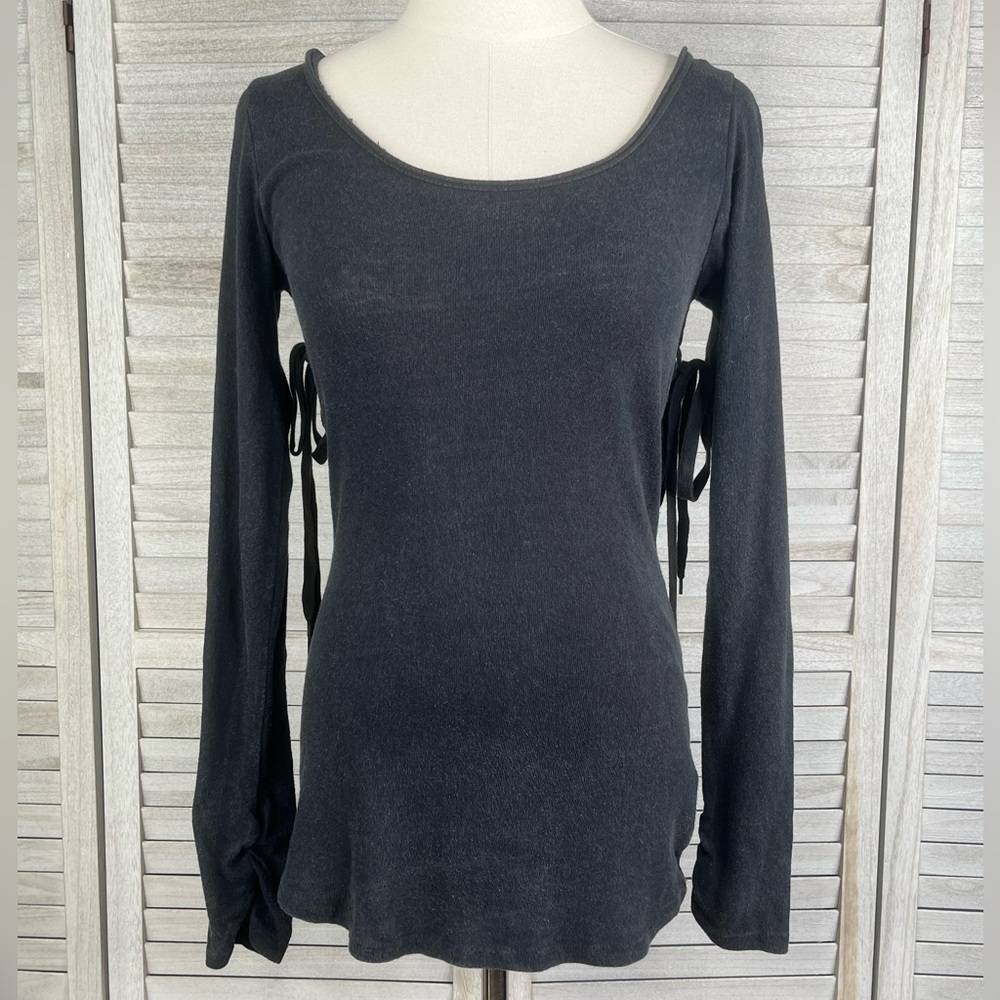 WE THE FREE Black Boho Whimsigoth Long Sleeve Tee w Back Lacing -Small